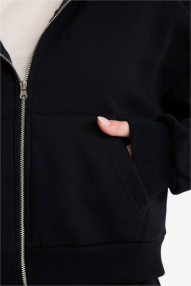 Crop Thick Sweatshirt Fabric Cardigan