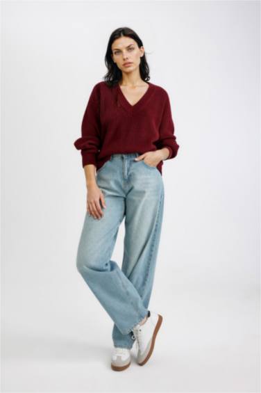 بلوز تريكو اوفر سايز بياخة V