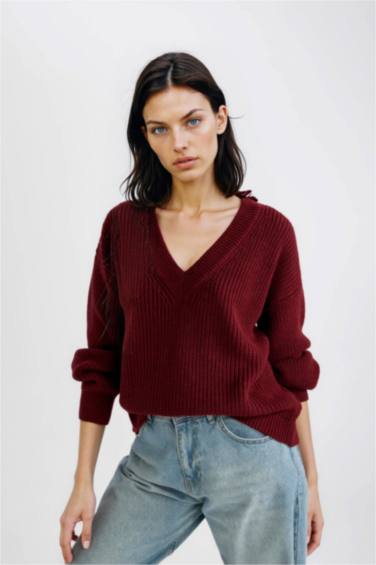 بلوز تريكو اوفر سايز بياخة V