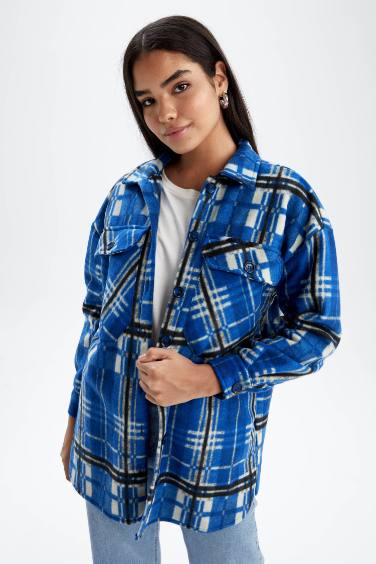 Regular Fit Flanel Plaid Long Sleeve Tunic