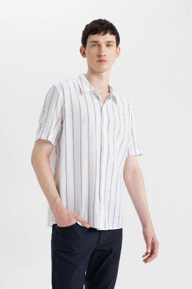 Regular Fit Polo Neck Cotton Striped Shirt