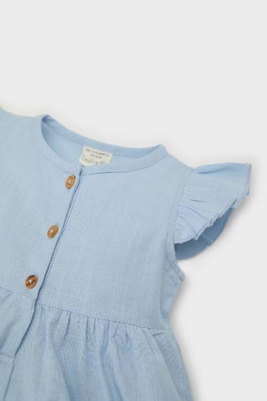 Baby Girl Basic Short Sleeve Flam Poplin Dress