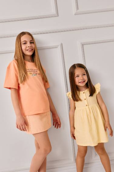 Baby Girl Basic Short Sleeve Flam Poplin Dress