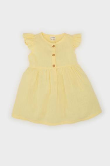 Baby Girl Basic Short Sleeve Flam Poplin Dress
