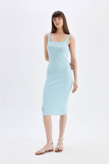 Bodycon Square Collar Camisole Strappy Midi Dress