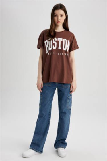 Oversize Fit Crew Neck Printed Short Sleeve T-Shirt