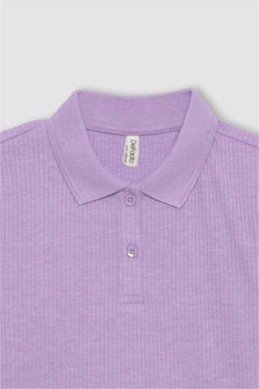 Girl Slim Fit Polo Neck Basic Ribbed Camisole Polo T-Shirt