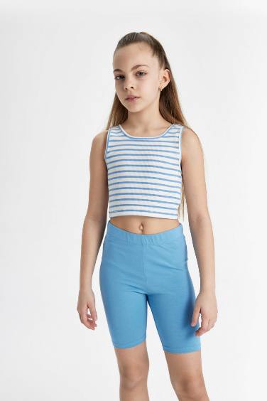 Girl Crew Neck Striped Crop Top