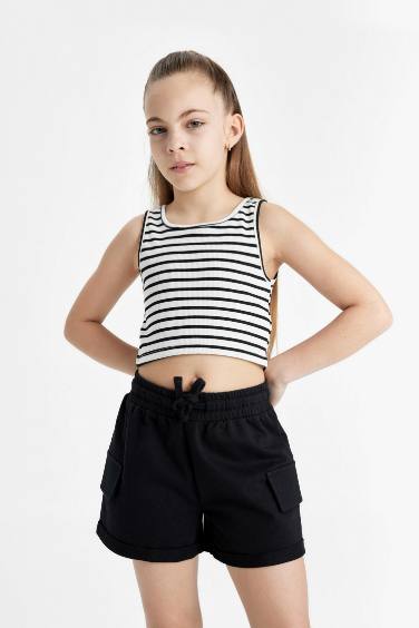 Girl Crew Neck Striped Crop Top