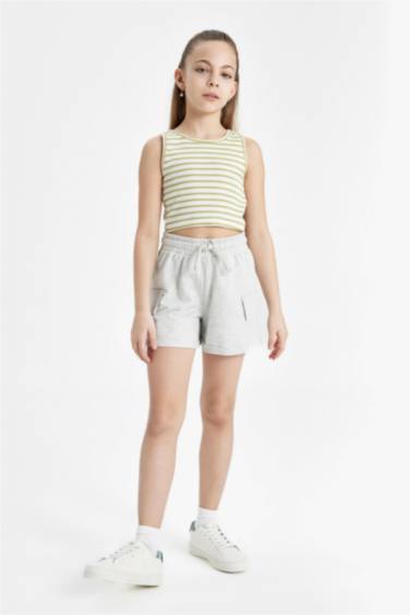 Girl Crew Neck Striped Crop Top