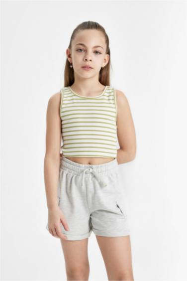Girl Crew Neck Striped Crop Top