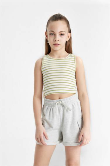 Girl Crew Neck Striped Crop Top