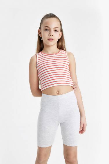 Girl Crew Neck Striped Crop Top