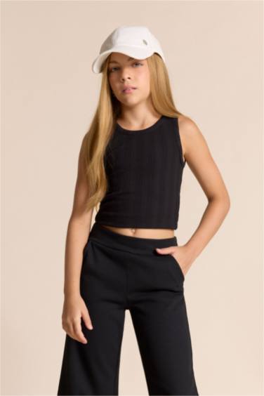 Girl Crew Neck Basic Crop Top