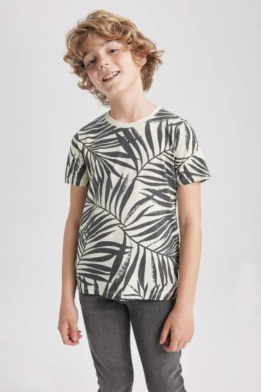 Boy Regular Fit Crew Neck Patterned Short Sleeve T-Shirt