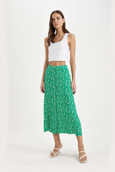 A Line Flower Normal Waist Midi Skirt