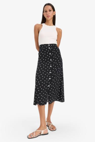 تنورة ميدي فلورال بقصة A بخصر عادي