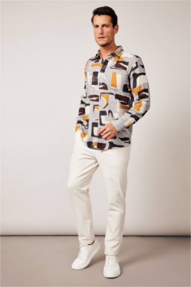 Patterned Textured Long Sleeve Cotton Shirt