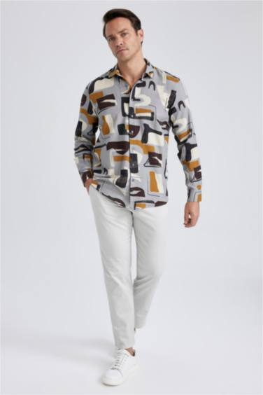 Patterned Textured Long Sleeve Cotton Shirt