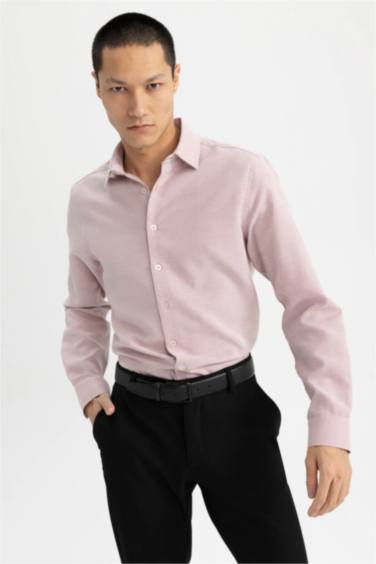 Slim Fit Polo Neck Textured Long Sleeve Shirt