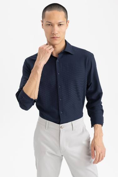 Chemise Coupe Moderne Col Polo à Manches Longues