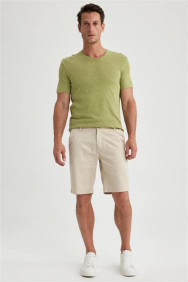 تي شيرت كتان مودرن فيت بياقة مستديرة