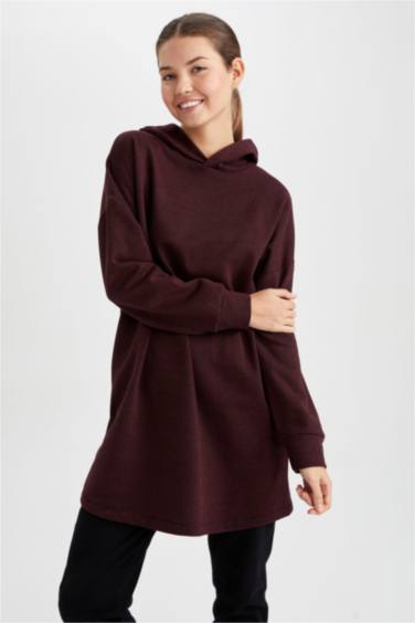 Regular Fit Kapüşonlu Uzun Kollu Sweatshirt Tunik