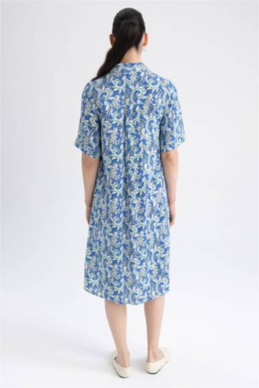 Traditional Shirt Collar Midi Short Sleeve Dress