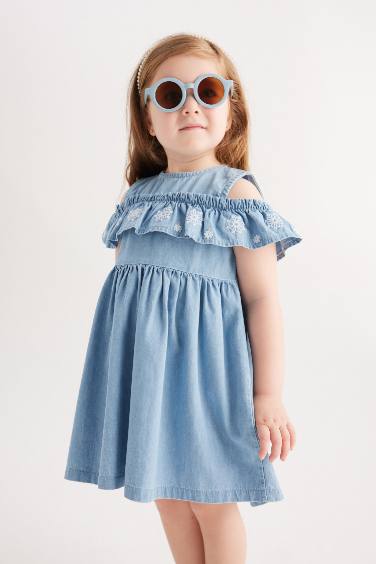 Baby Girl Floral Half Sleeve Jean Dress