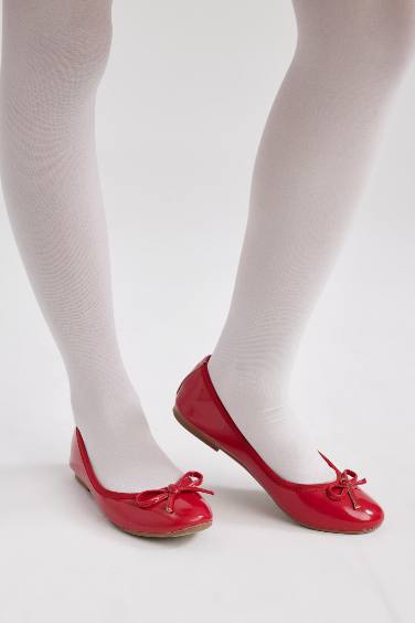 Girl Red Faux Leather Ballerina Flat Shoes