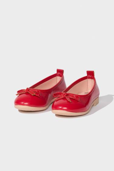 Girl Red Faux Leather Ballerina Flat Shoes
