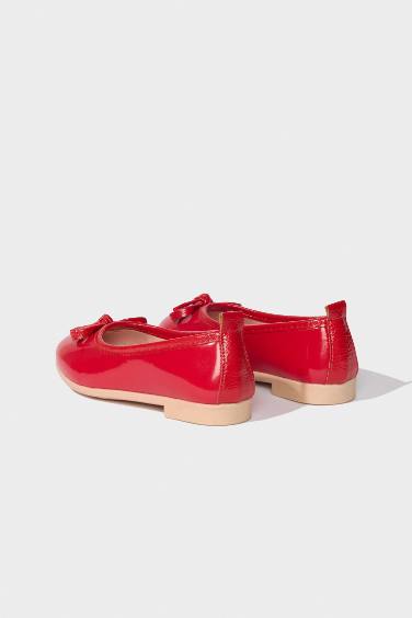Girl Red Faux Leather Ballerina Flat Shoes