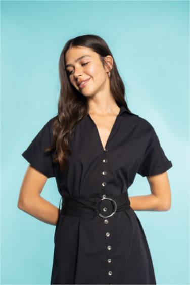 Short Sleeve Midi Woven Dress