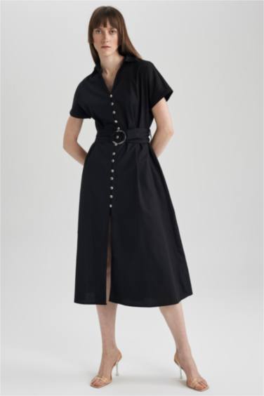 Short Sleeve Midi Woven Dress