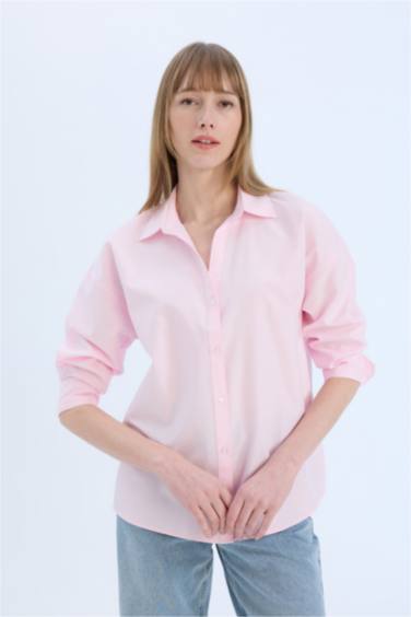 Oversize Fit Shirt Collar Oxford Long Sleeve Shirt