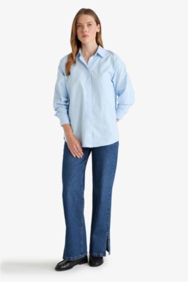 Oversize Fit Shirt Collar Oxford Long Sleeve Shirt