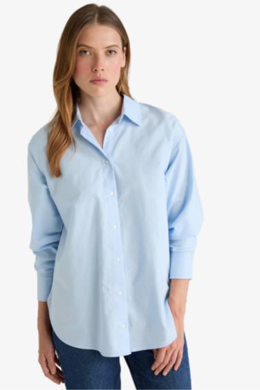 Oversize Fit Shirt Collar Oxford Long Sleeve Shirt