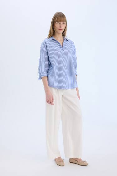 Оверсайз рубашка с воротником, из оксфордской ткани, с длинным рукавом