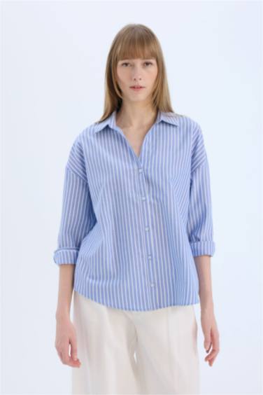 Оверсайз рубашка с воротником, из оксфордской ткани, с длинным рукавом