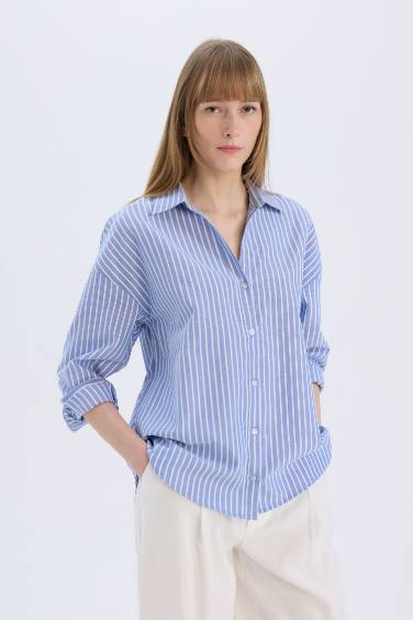 Оверсайз рубашка с воротником, из оксфордской ткани, с длинным рукавом