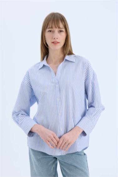 Oversize Fit Shirt Collar Oxford Long Sleeve Shirt