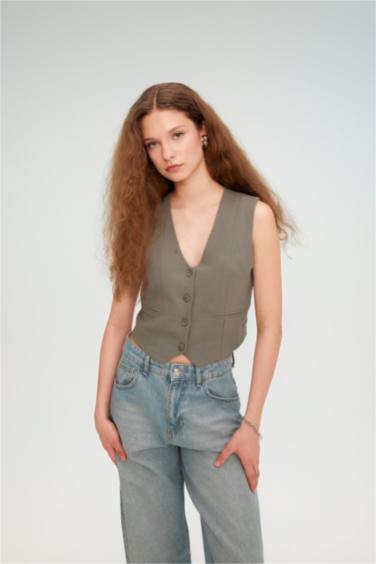 Regular Fit Linen Blend Blazer Vest