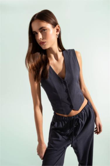 Regular Fit Linen Blend Blazer Vest