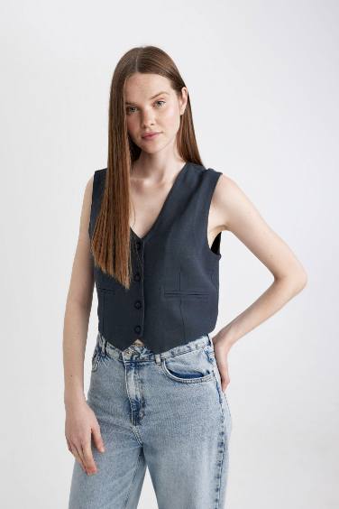 Regular Fit Linen Blend Blazer Vest