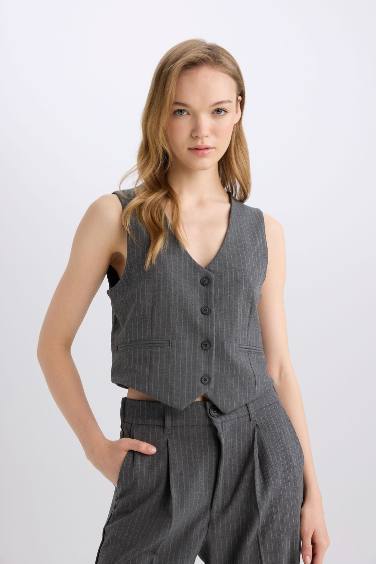 Regular Fit V Neck Blazer Vest
