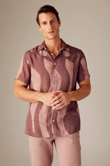 Modern Fit Polo Neck Patterned Fabric Short Sleeve Shirt