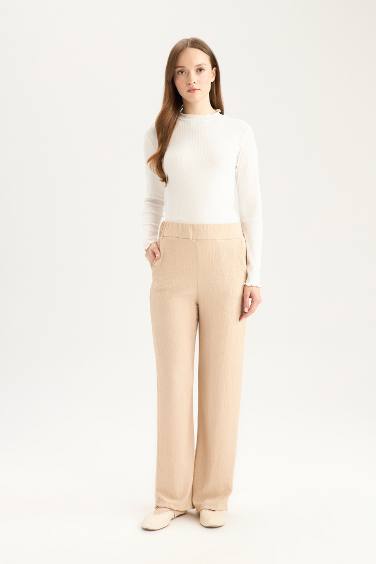 Relax Fit Elastic Waist Basic Crepe Trousers