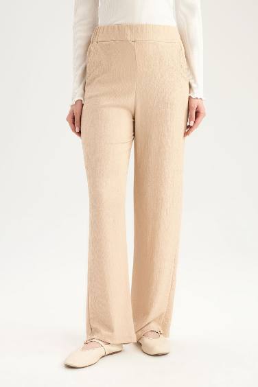 	Relax Fit Beli Lastikli Basic Düz Bürümcük Pantolon