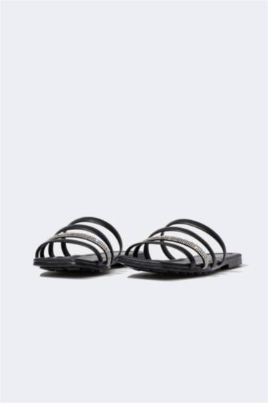 Kadın Düz Taban Çift Bantlı Suni Deri Terlik