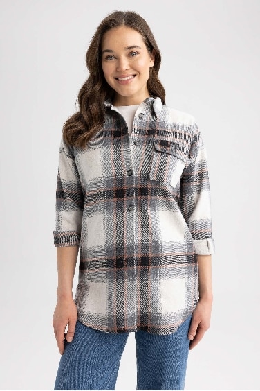 Regular Fit Flannel Long Sleeve Tunic